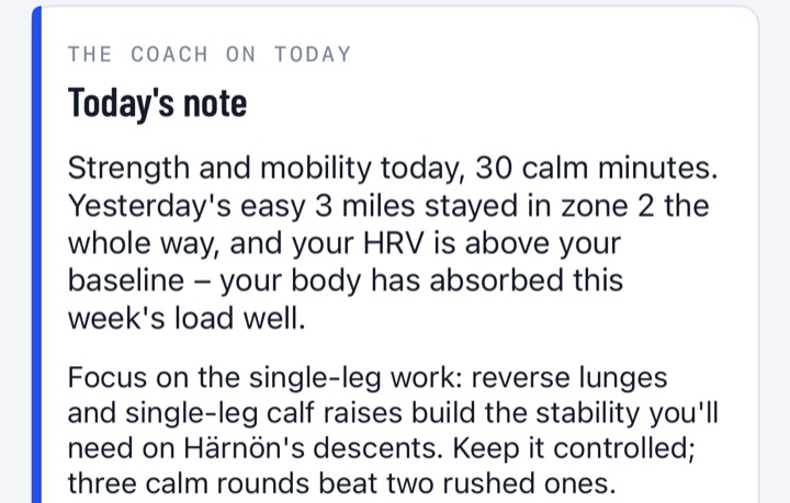 The coach's note for today in Mila